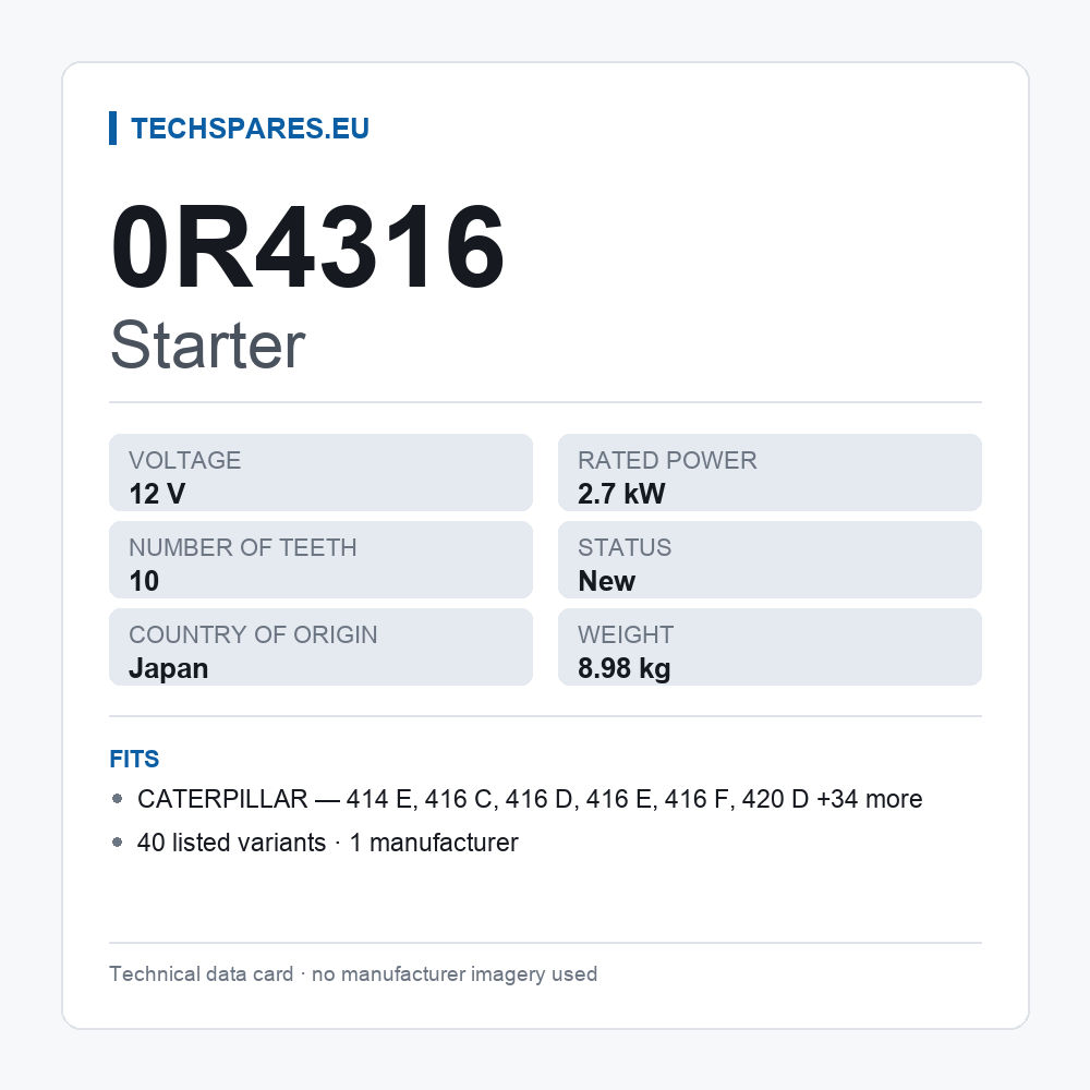 Starter 0R4316 — technical data card