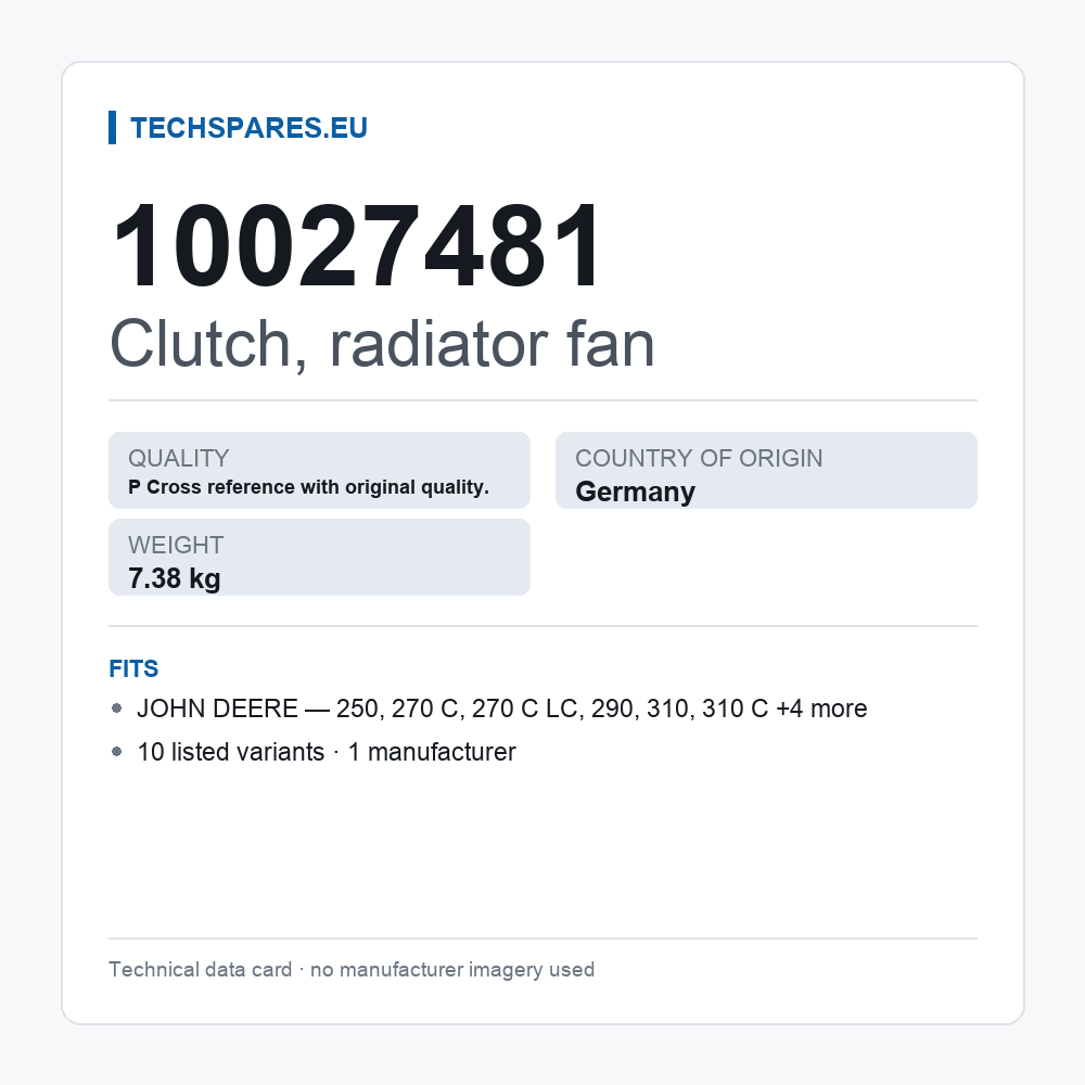 Clutch, radiator fan 10027481 — technical data card