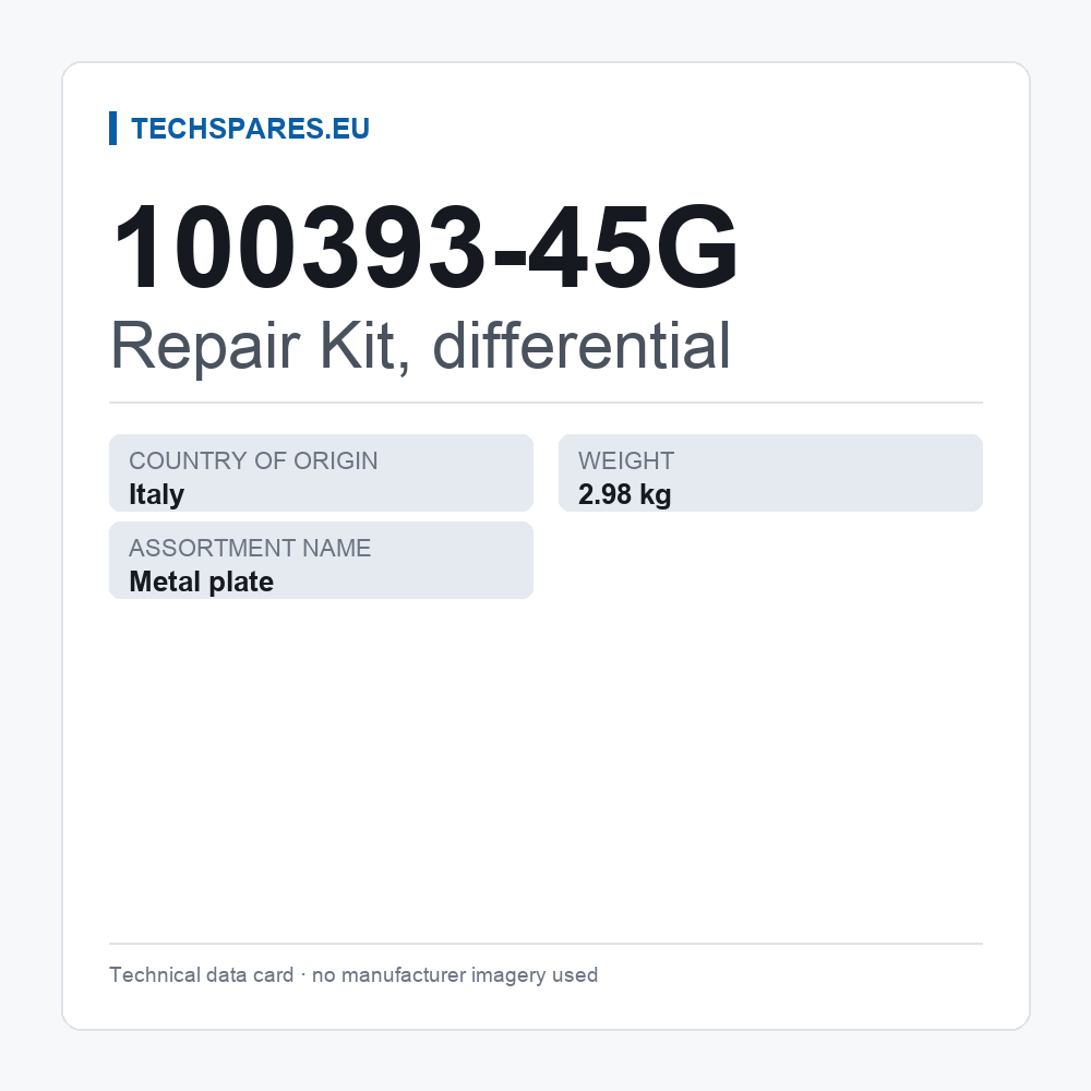 Repair Kit, differential 100393-45G — technical data card