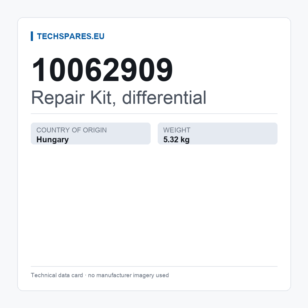 Repair Kit, differential 10062909 — technical data card