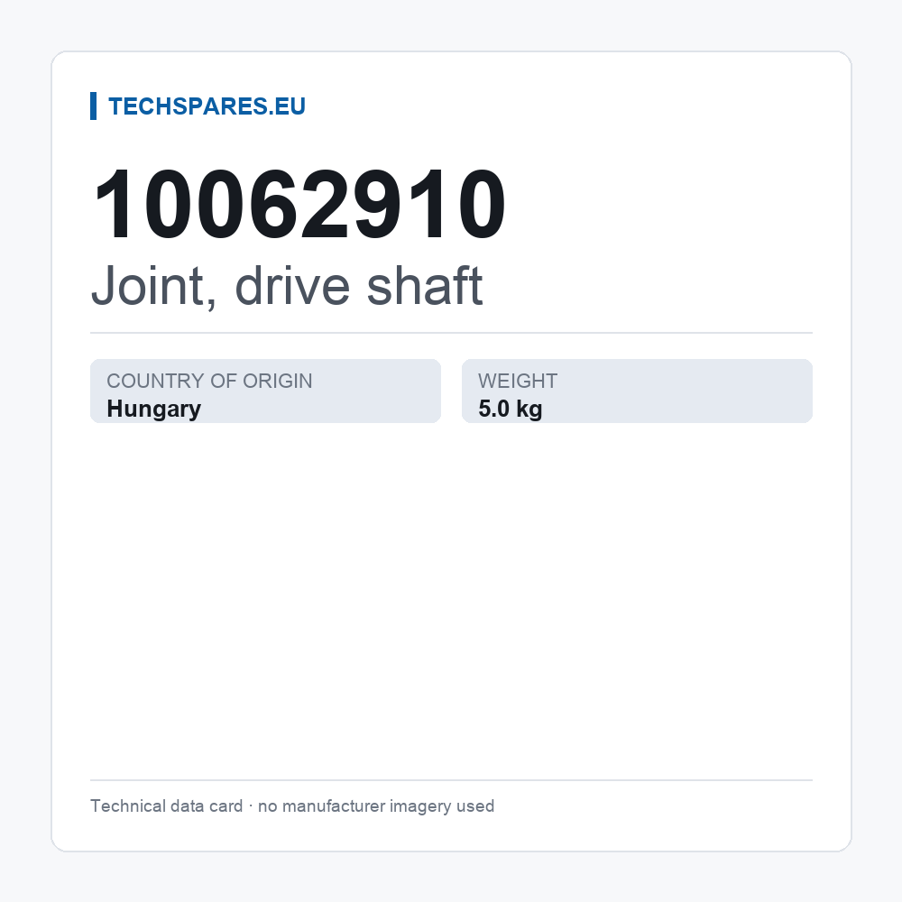 Joint, drive shaft 10062910 — technical data card