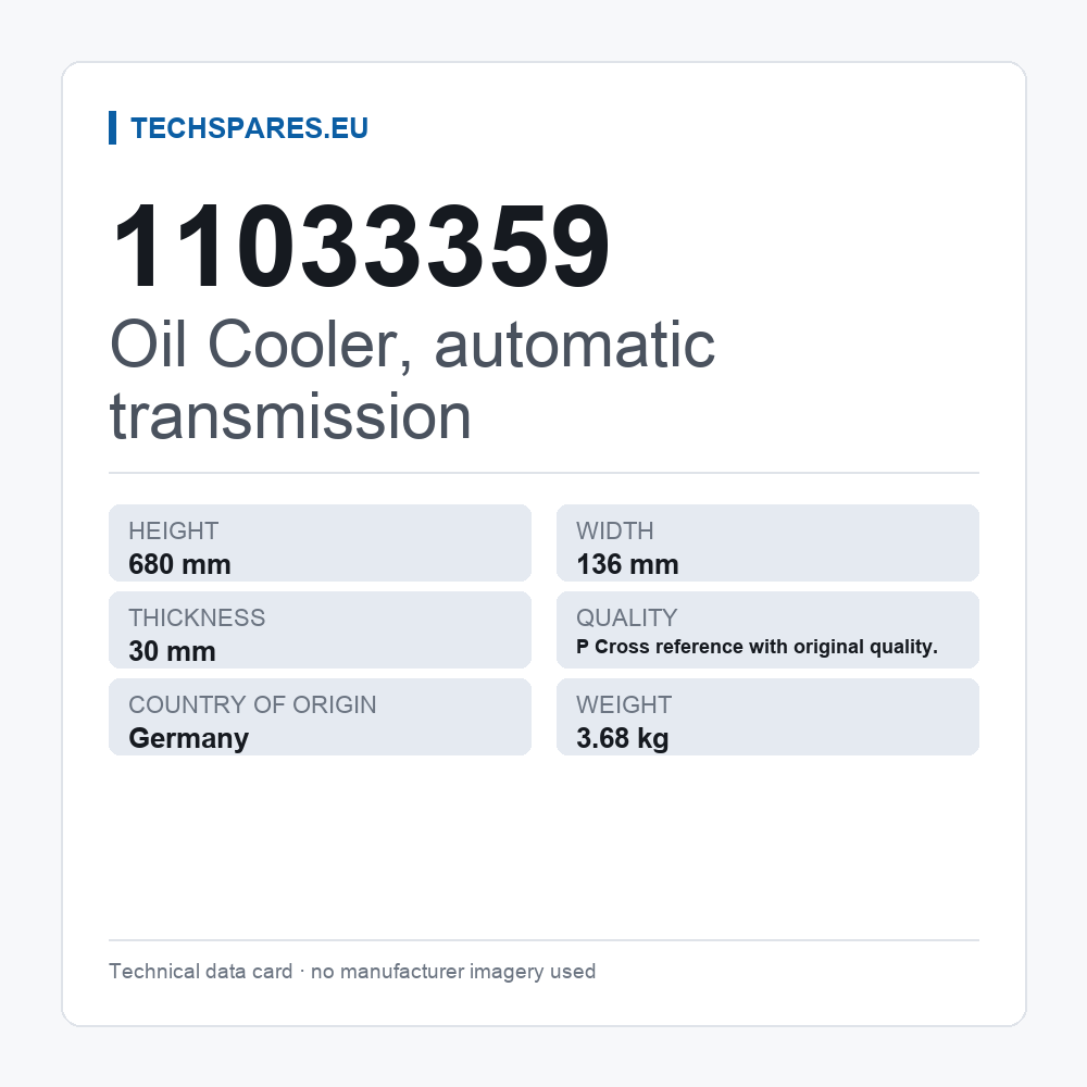 Oil Cooler, automatic transmission 11033359 — technical data card