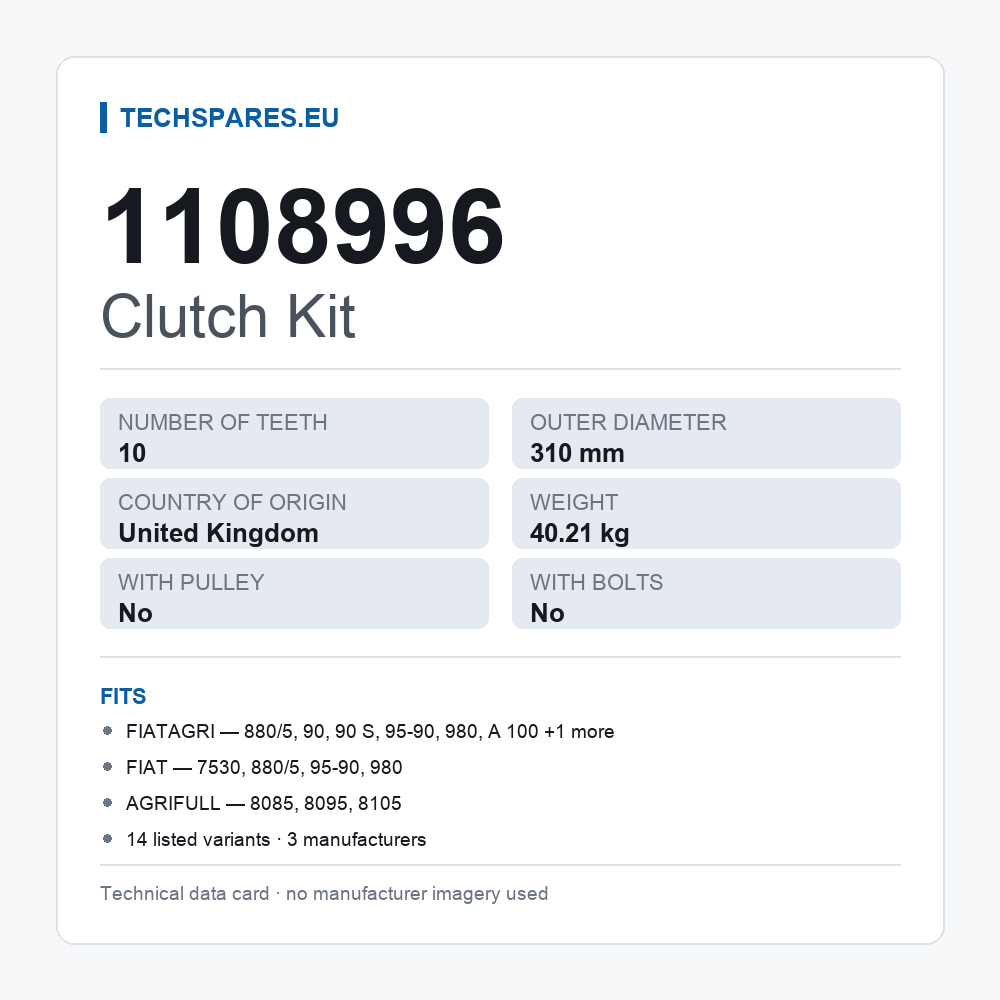 Clutch Kit 1108996 — technical data card