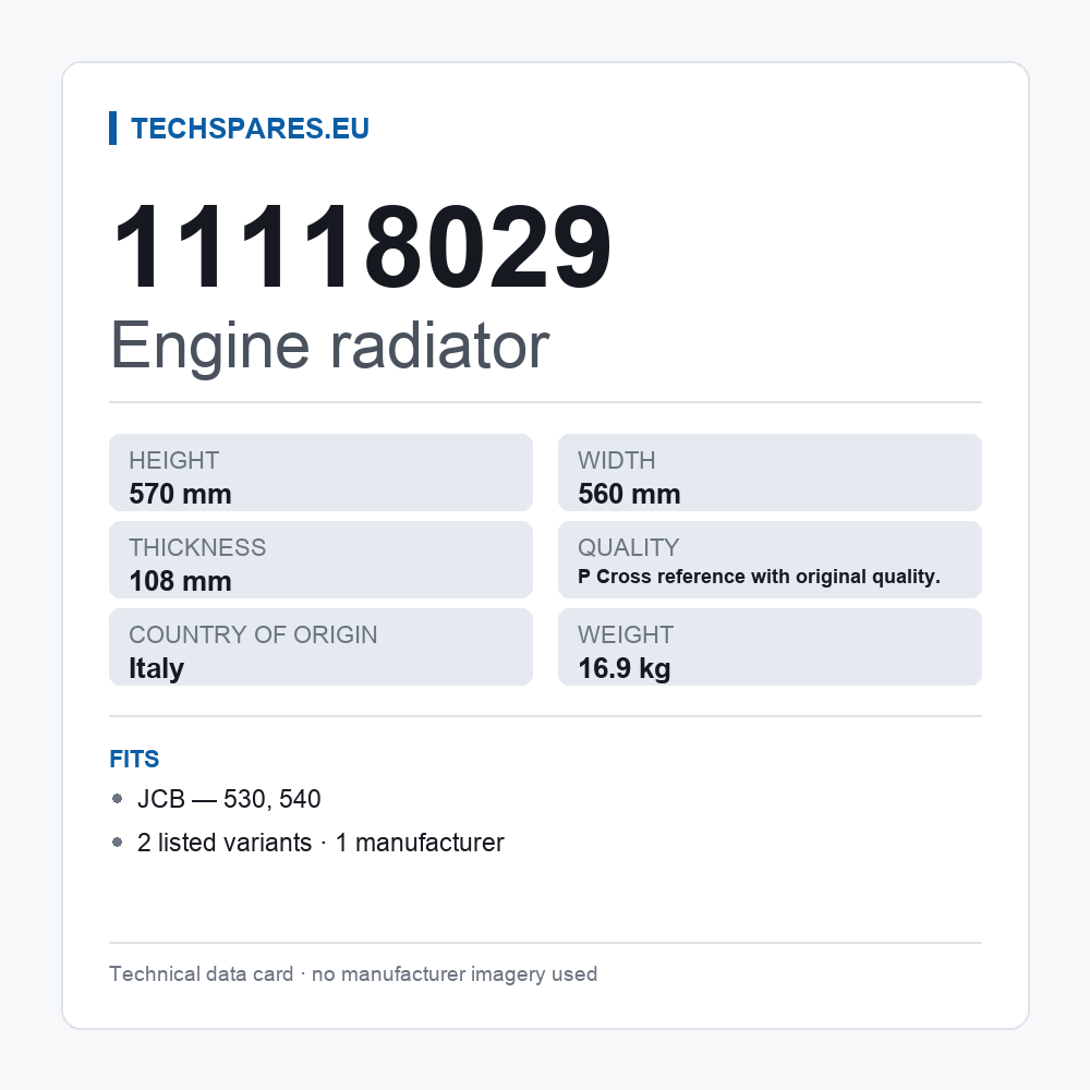 Engine radiator 11118029 — technical data card