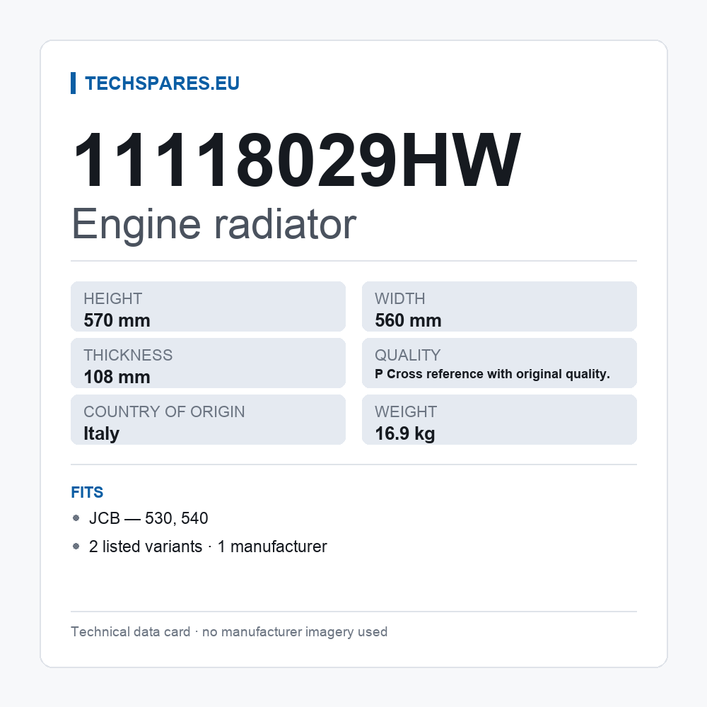 Engine radiator 11118029HW — technical data card