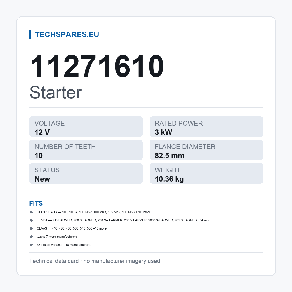 Starter 11271610 — technical data card