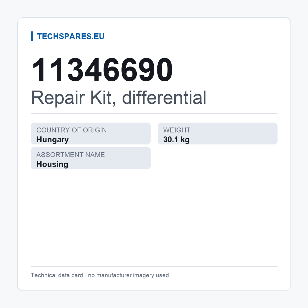 Repair Kit, differential 11346690 — technical data card