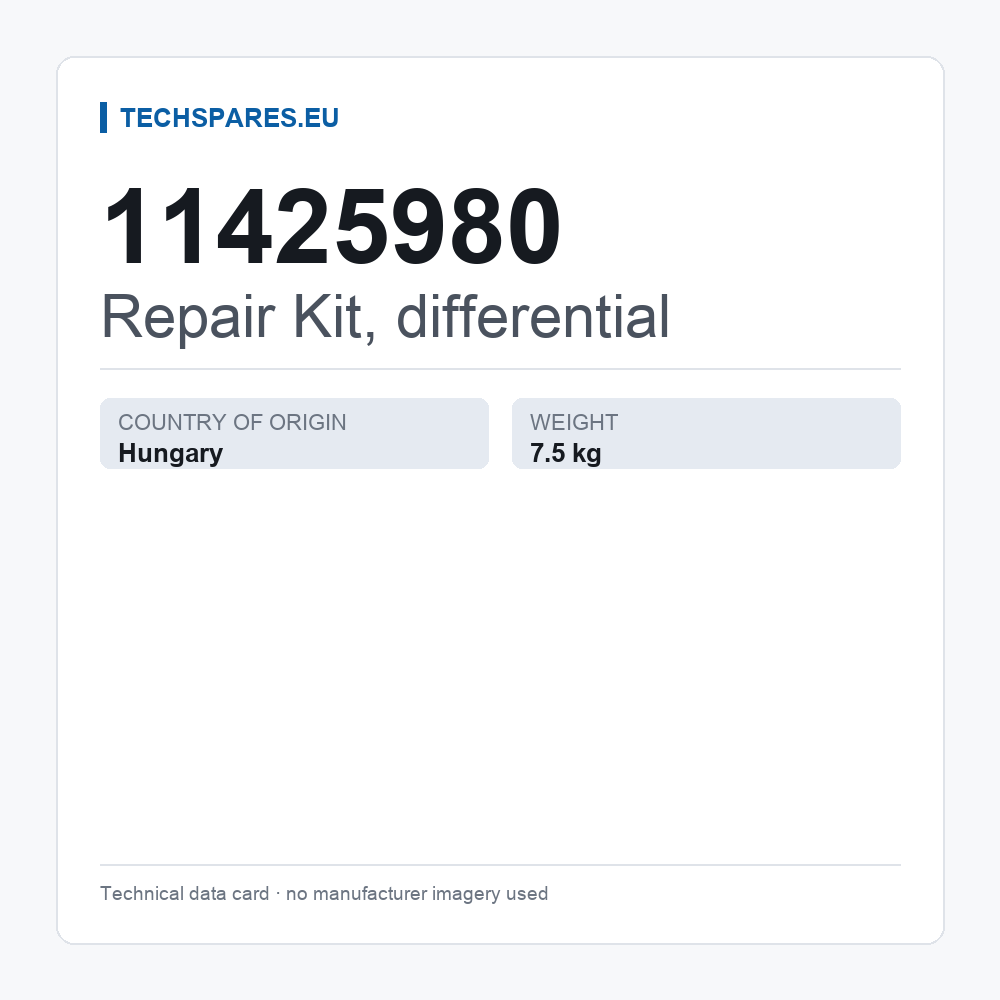Repair Kit, differential 11425980 — technical data card