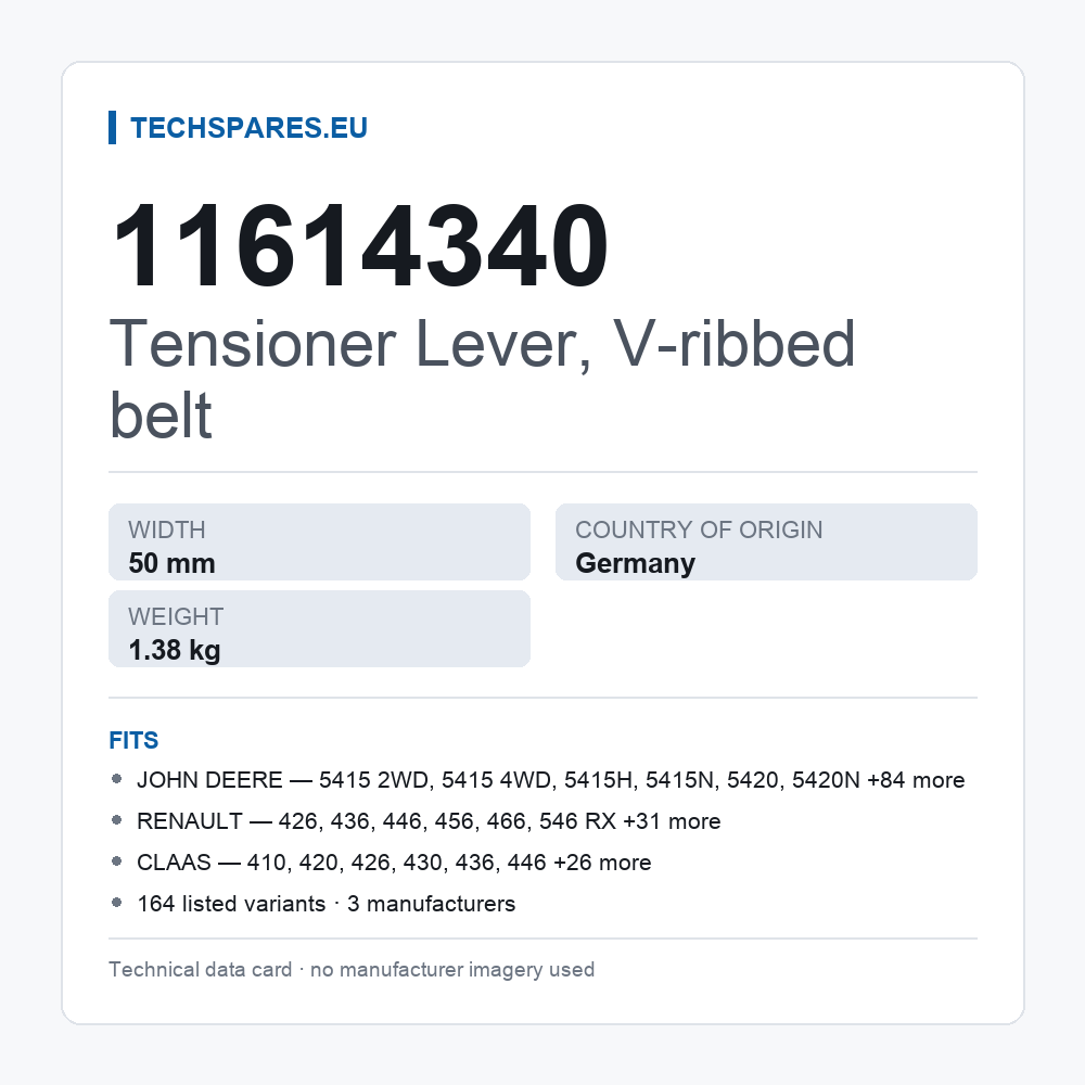 Tensioner Lever, V-ribbed belt 11614340 — technical data card