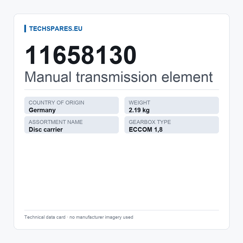 Manual transmission element 11658130 — technical data card
