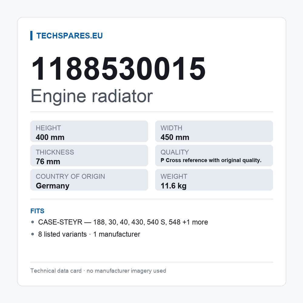 Engine radiator 1188530015 — technical data card