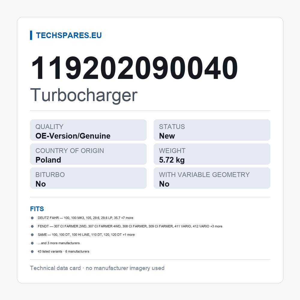 Turbocharger 119202090040 — technical data card