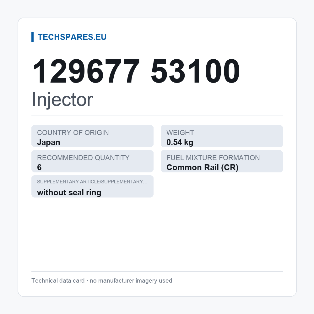Injector 129677 53100 — technical data card