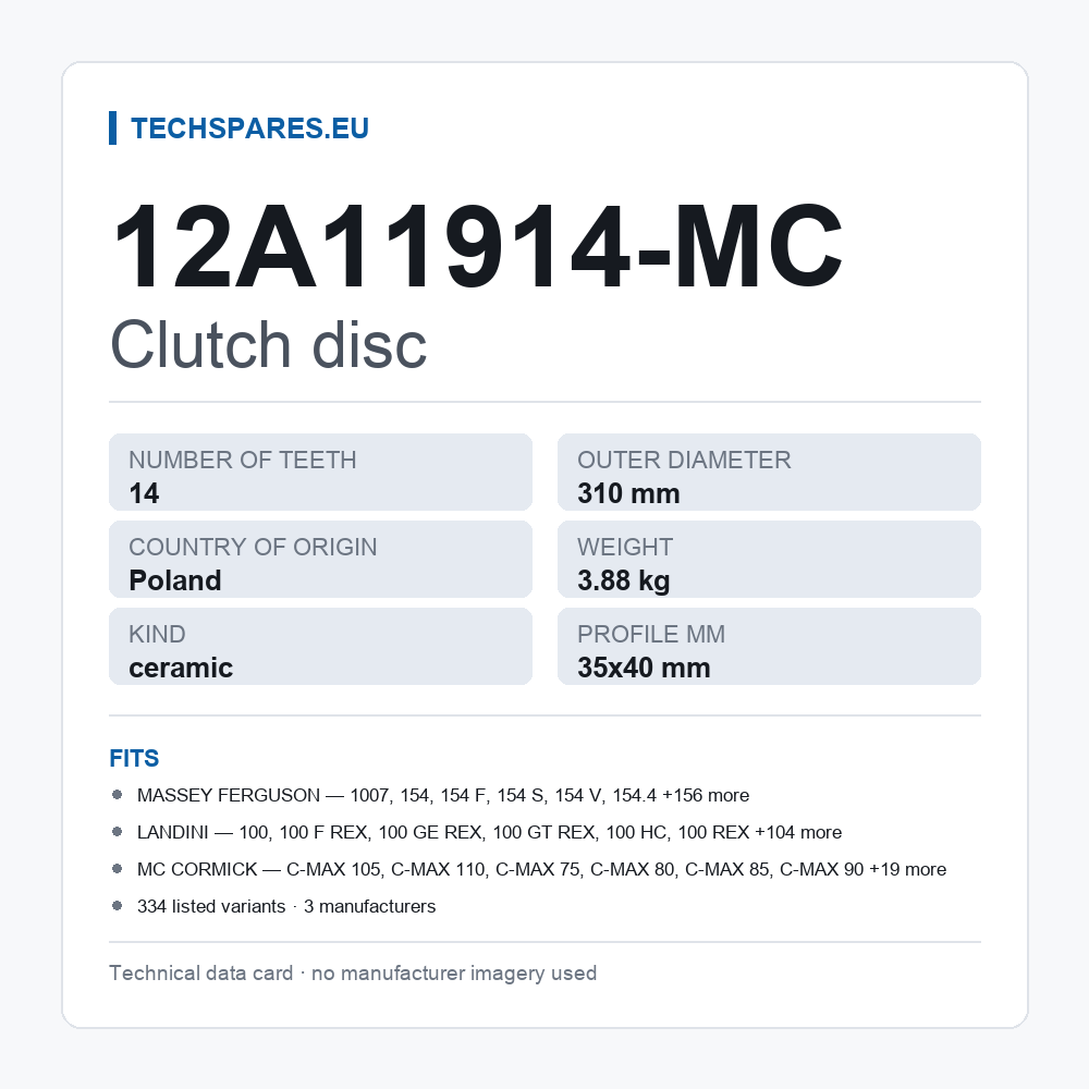 Clutch disc 12A11914-MC — technical data card