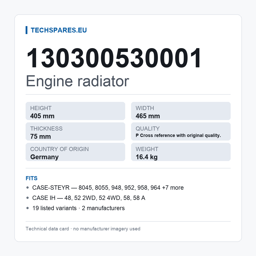 Engine radiator 130300530001 — technical data card