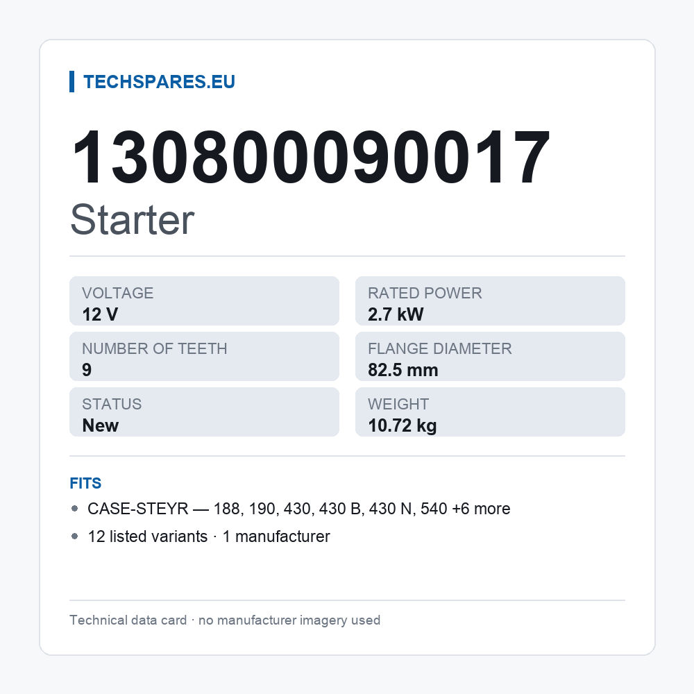 Starter 130800090017 — technical data card