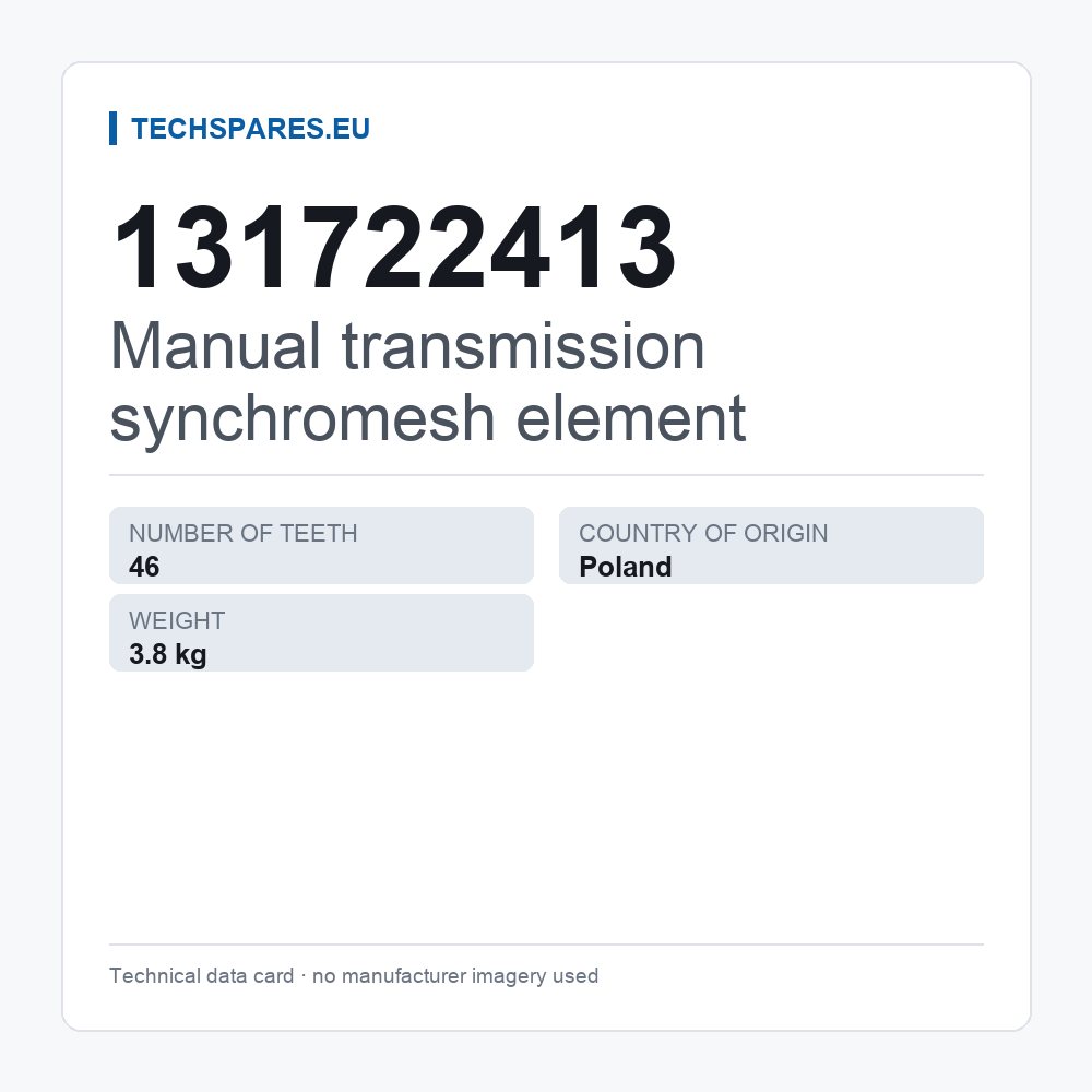 Manual transmission synchromesh element 131722413 — technical data card