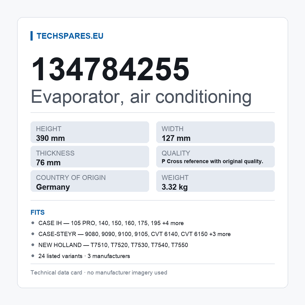 Evaporator, air conditioning 134784255 — technical data card
