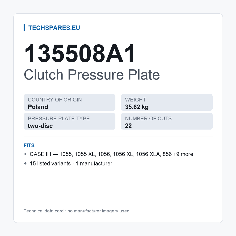 Clutch Pressure Plate 135508A1 — technical data card