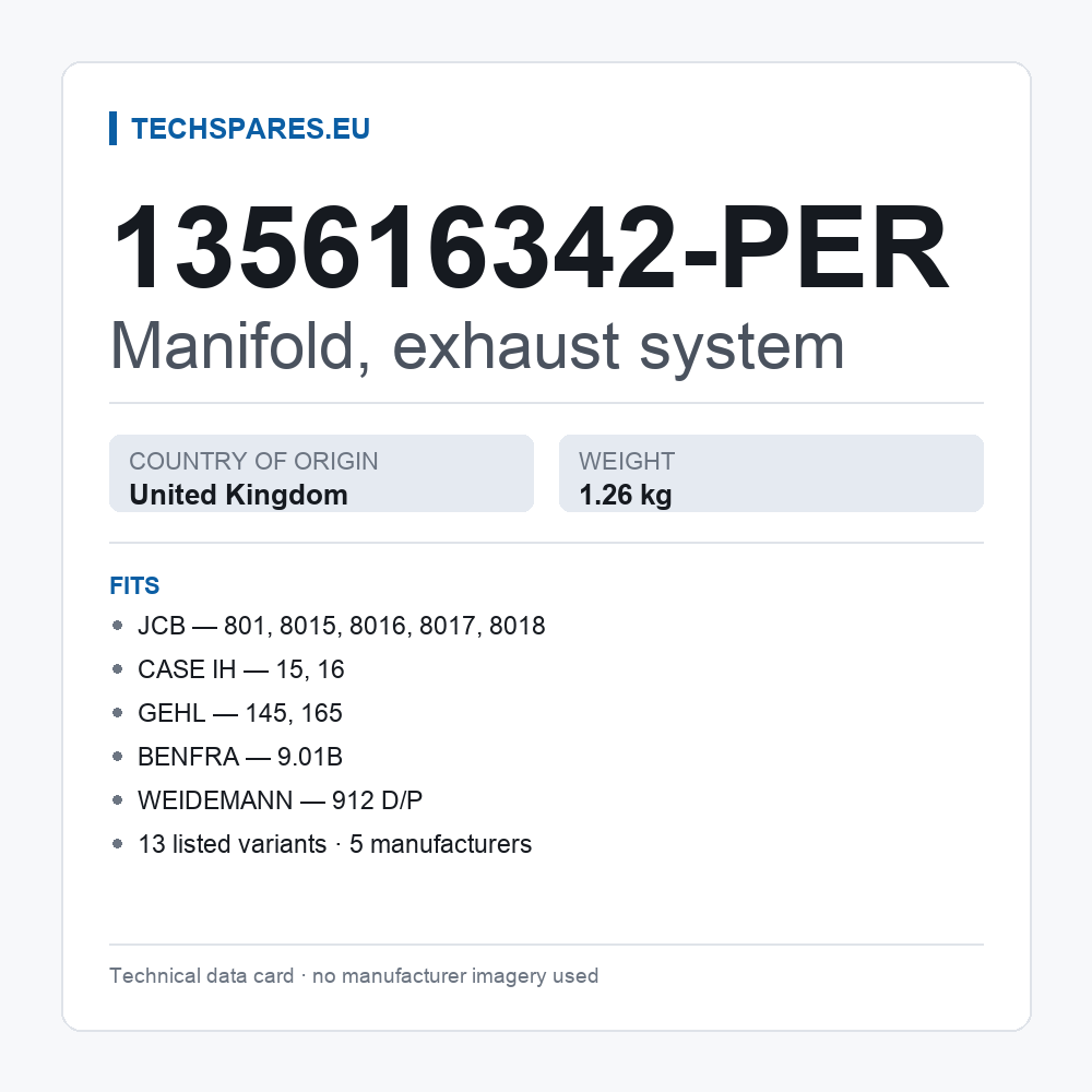 Manifold, exhaust system 135616342-PER — technical data card