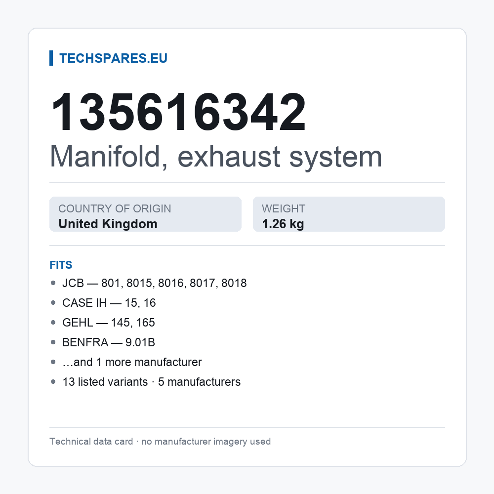 Manifold, exhaust system 135616342 — technical data card