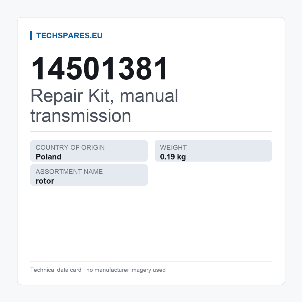 Repair Kit, manual transmission 14501381 — technical data card