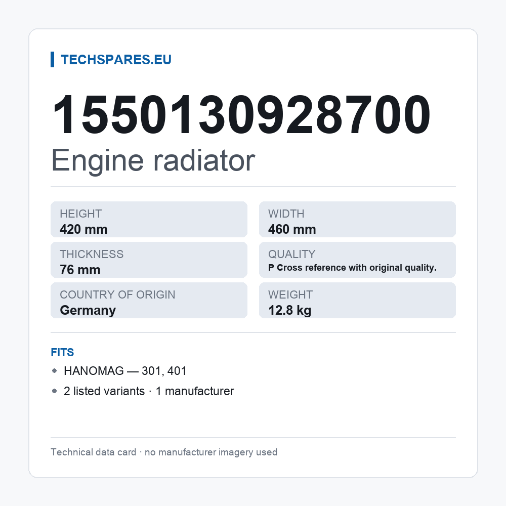 Engine radiator 1550130928700 — technical data card