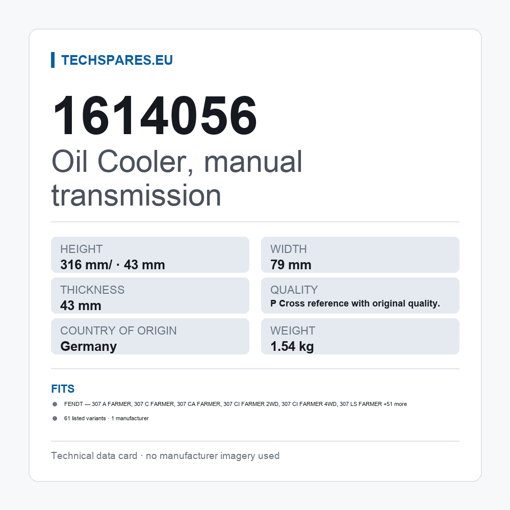 Oil Cooler, manual transmission 1614056 — technical data card