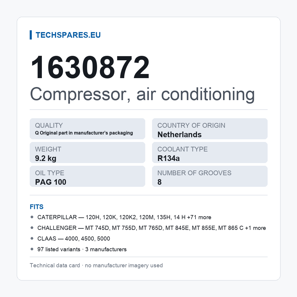 Compressor, air conditioning 1630872 — technical data card