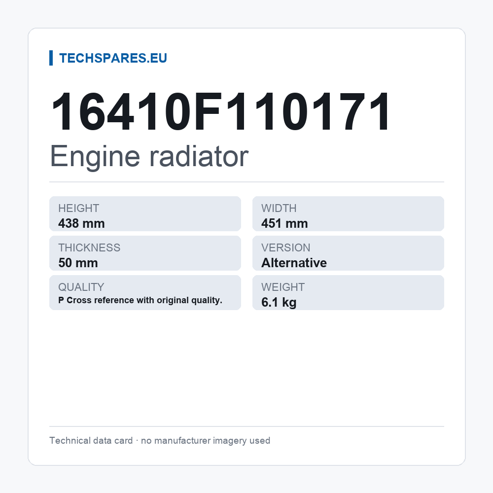 Engine radiator 16410F110171 — technical data card