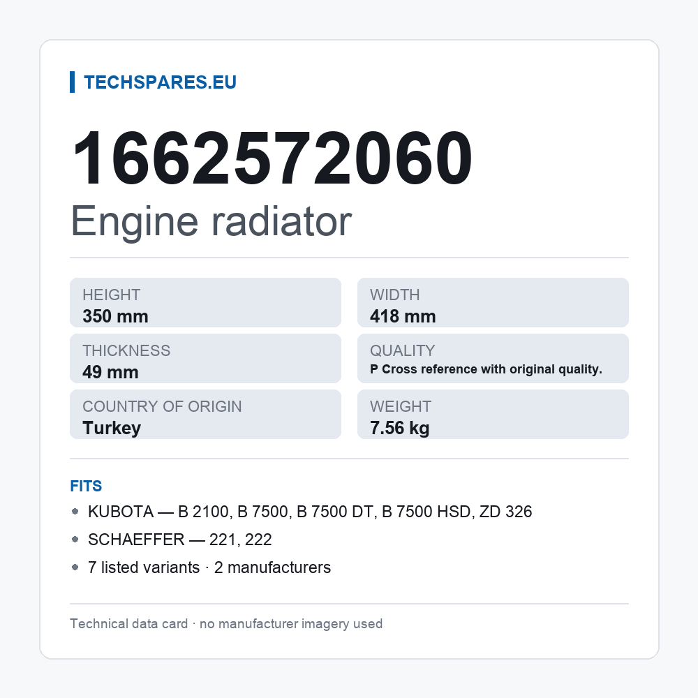 Engine radiator 1662572060 — technical data card