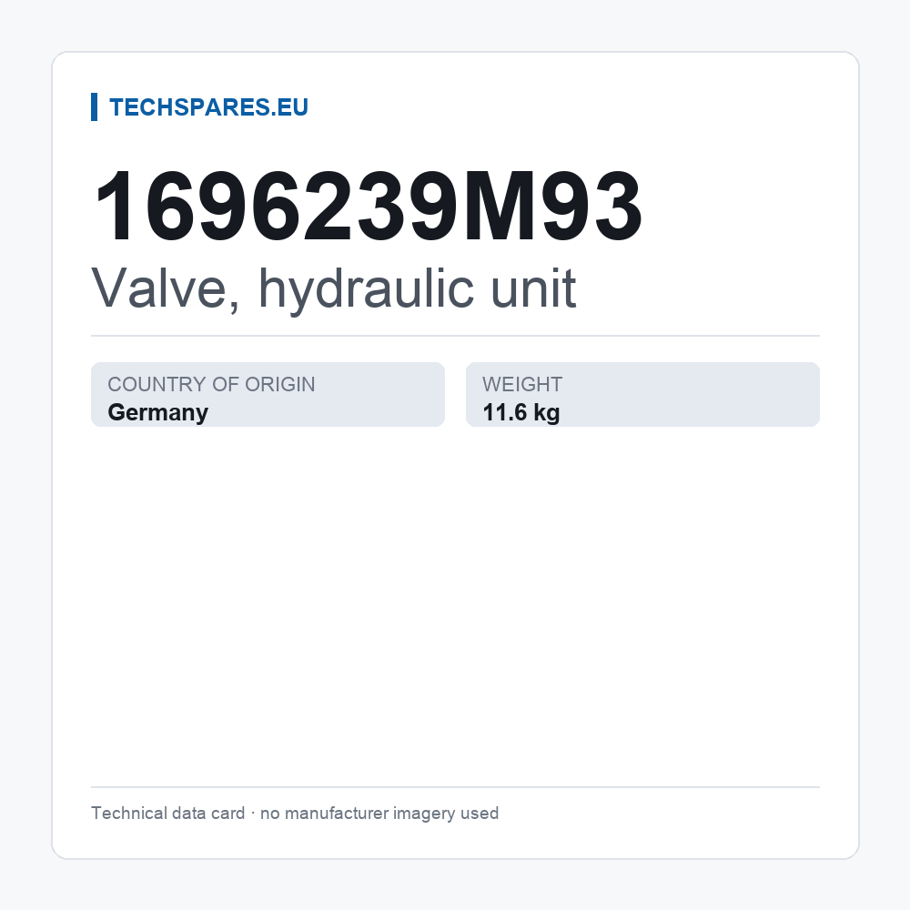 Valve, hydraulic unit 1696239M93 — technical data card
