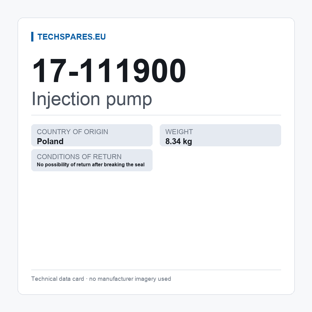 Injection pump 17-111900 — technical data card