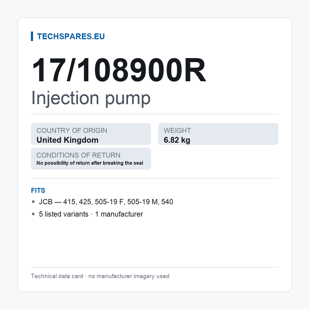 Injection pump 17/108900R — technical data card
