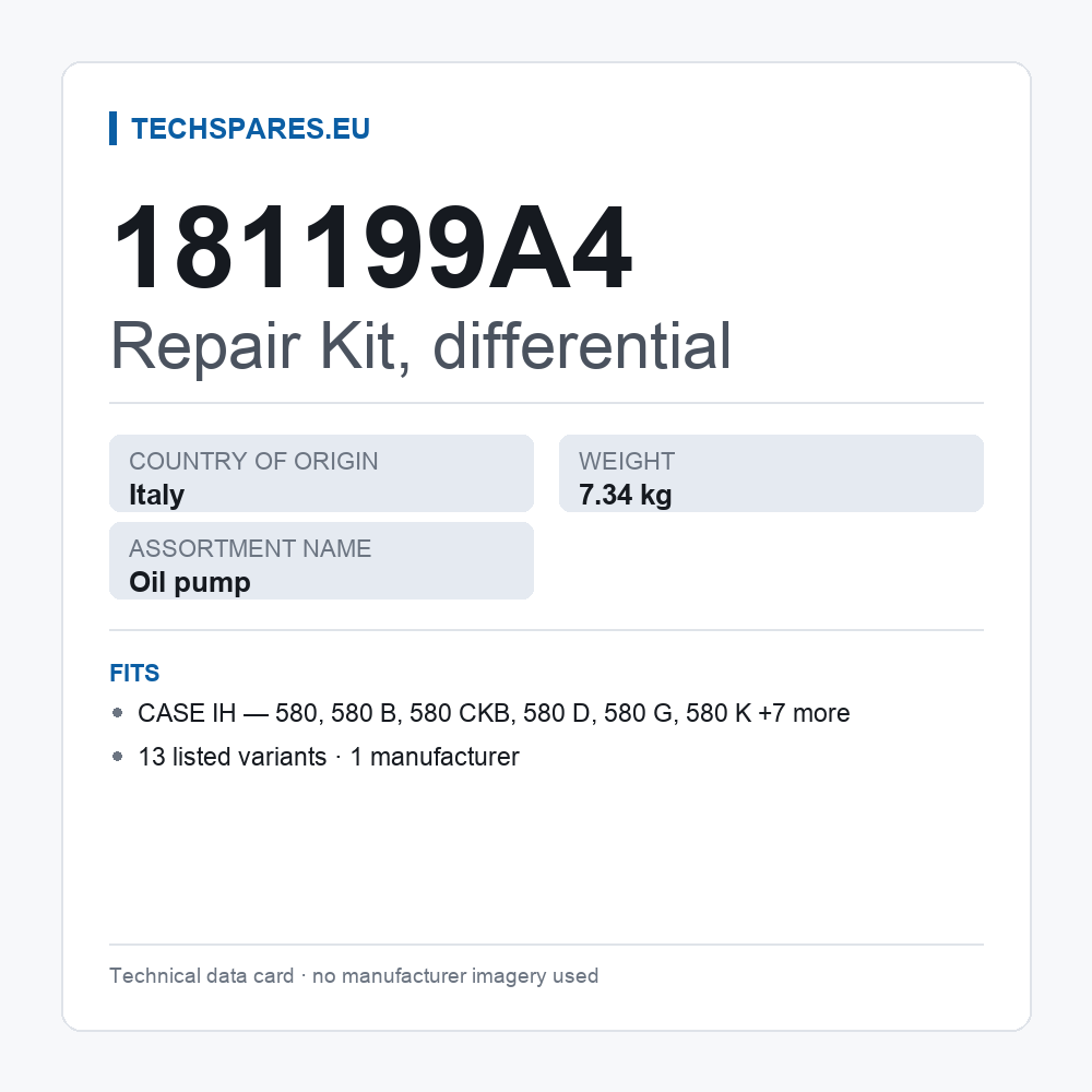 Repair Kit, differential 181199A4 — technical data card