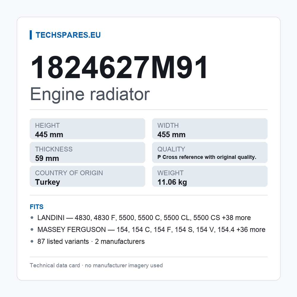 Engine radiator 1824627M91 — technical data card