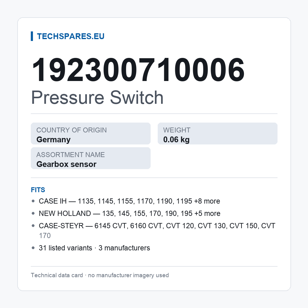 Pressure Switch 192300710006 — technical data card