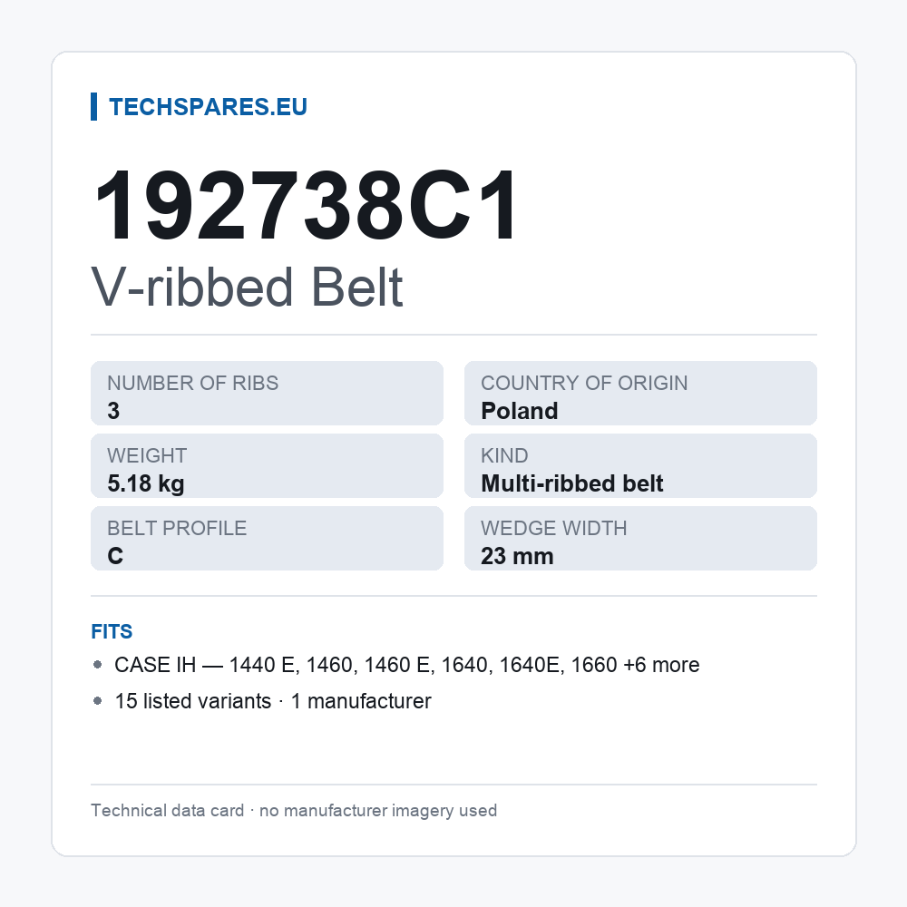 V-ribbed Belt 192738C1 — technical data card