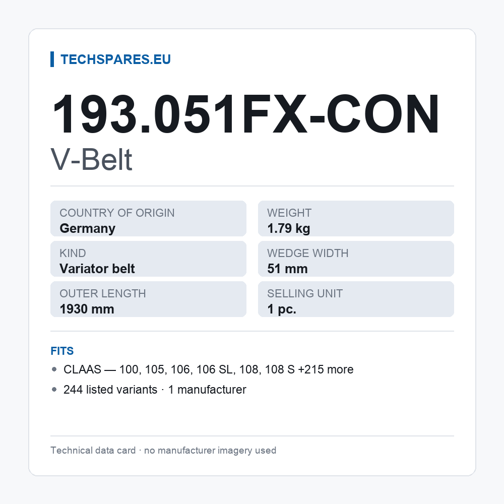 V-Belt 193.051FX-CON — technical data card