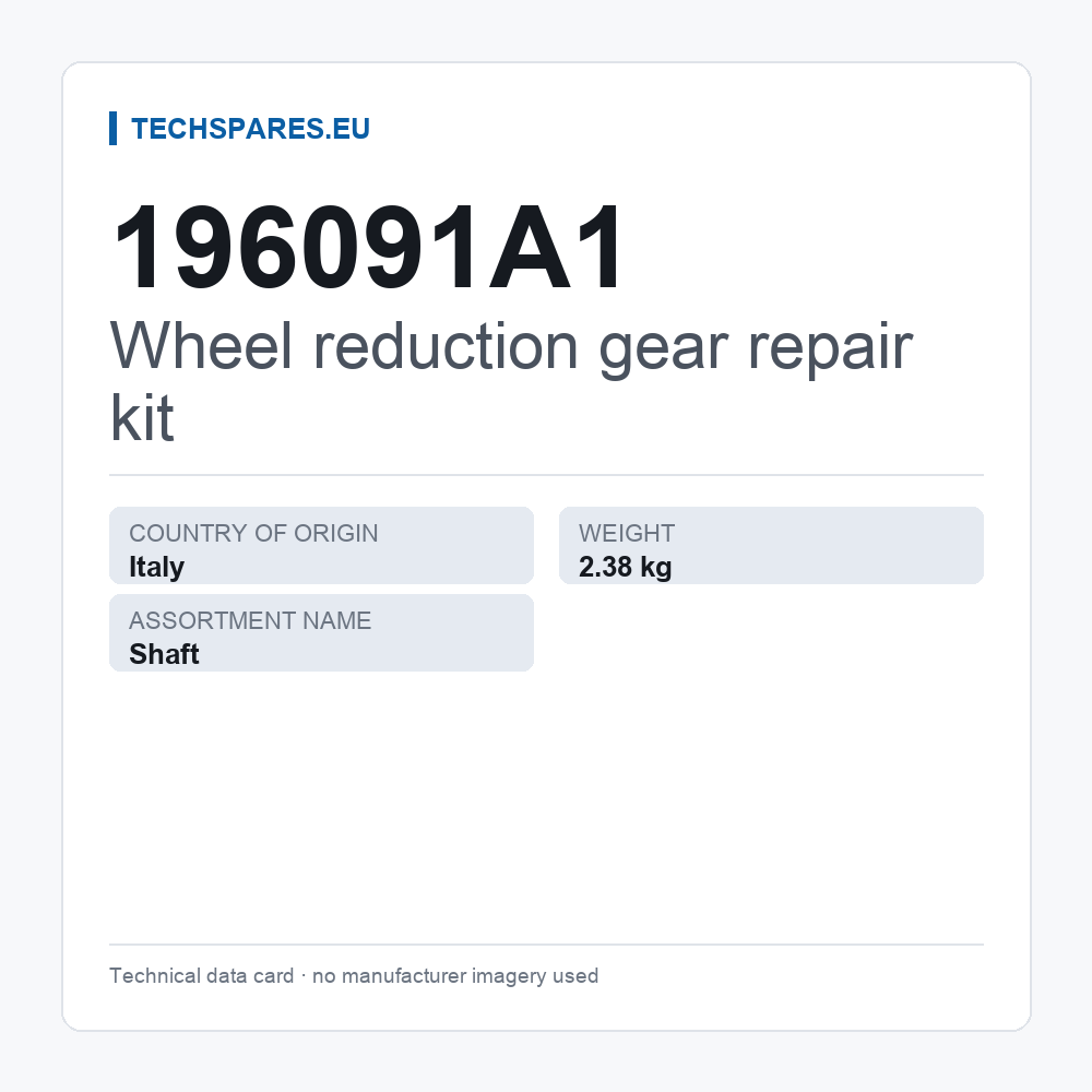 Wheel reduction gear repair kit 196091A1 — technical data card