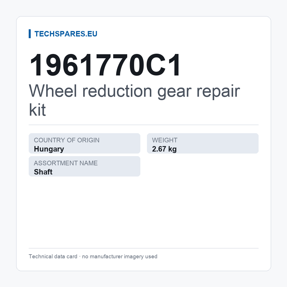 Wheel reduction gear repair kit 1961770C1 — technical data card