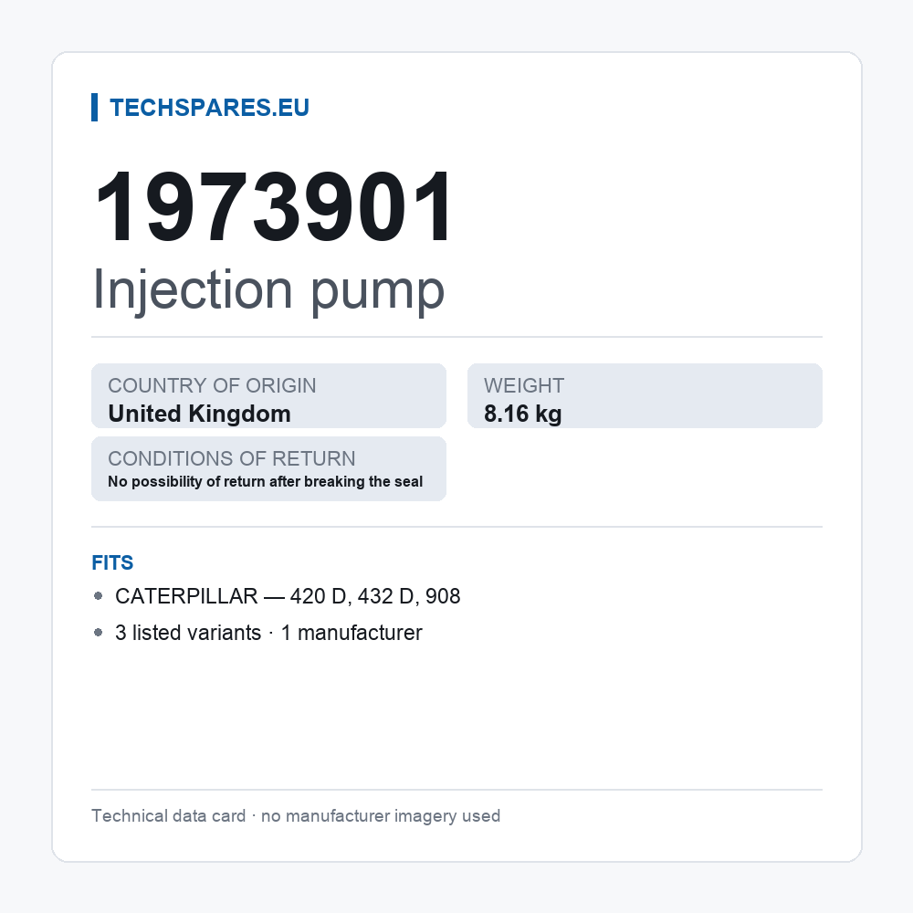 Injection pump 1973901 — technical data card