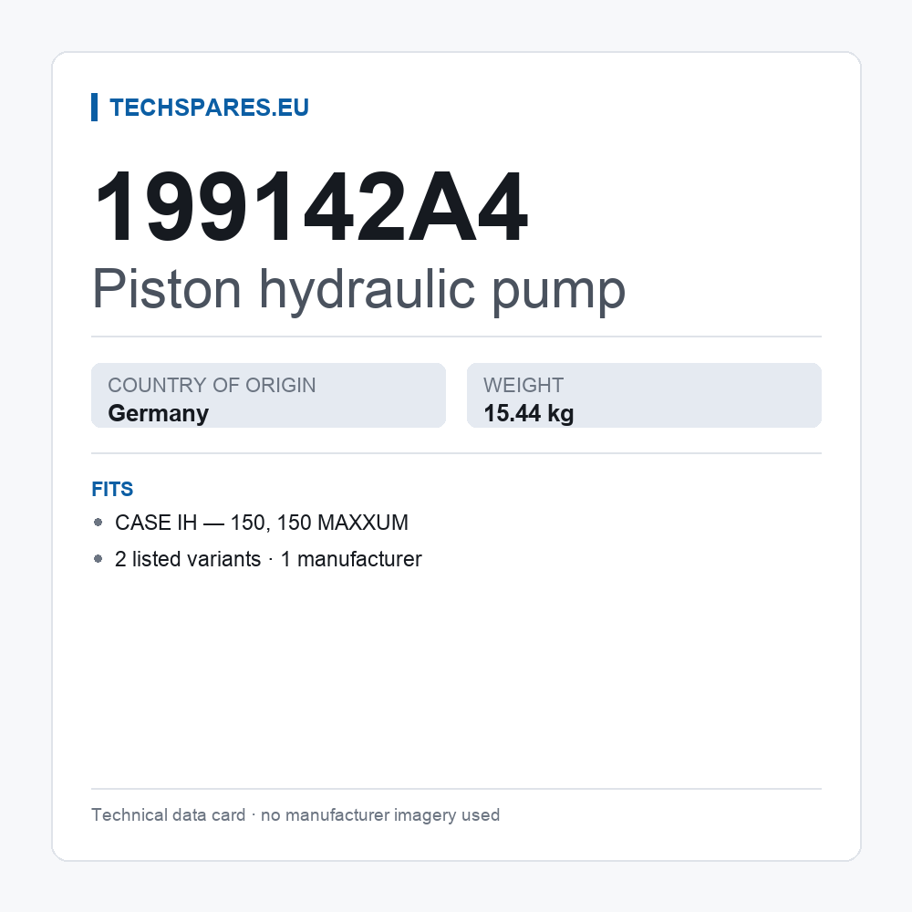 Piston hydraulic pump 199142A4 — technical data card