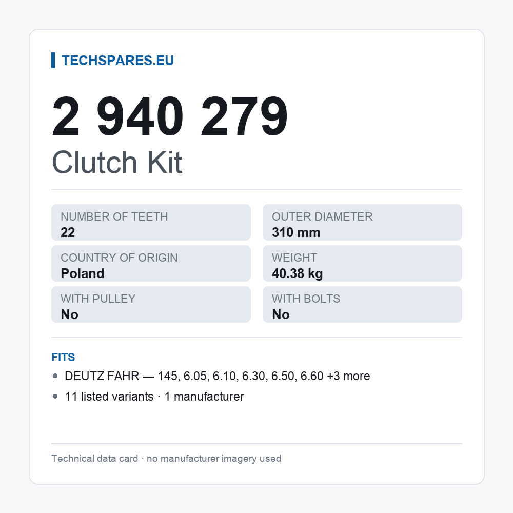 Clutch Kit 2 940 279 — technical data card