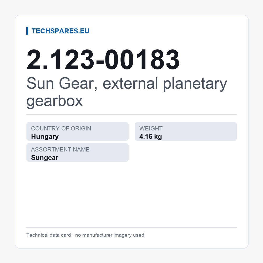 Sun Gear, external planetary gearbox 2.123-00183 — technical data card