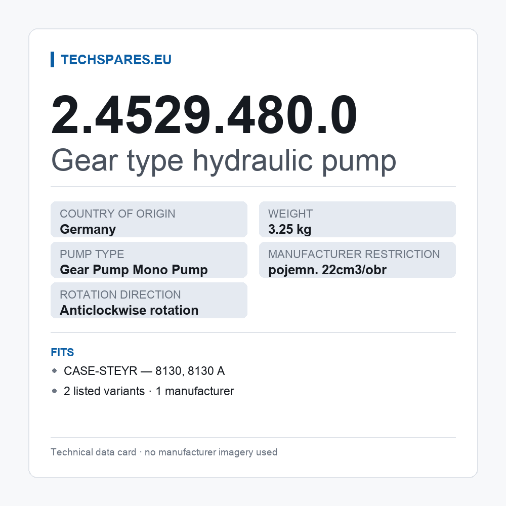 Gear type hydraulic pump 2.4529.480.0 — technical data card