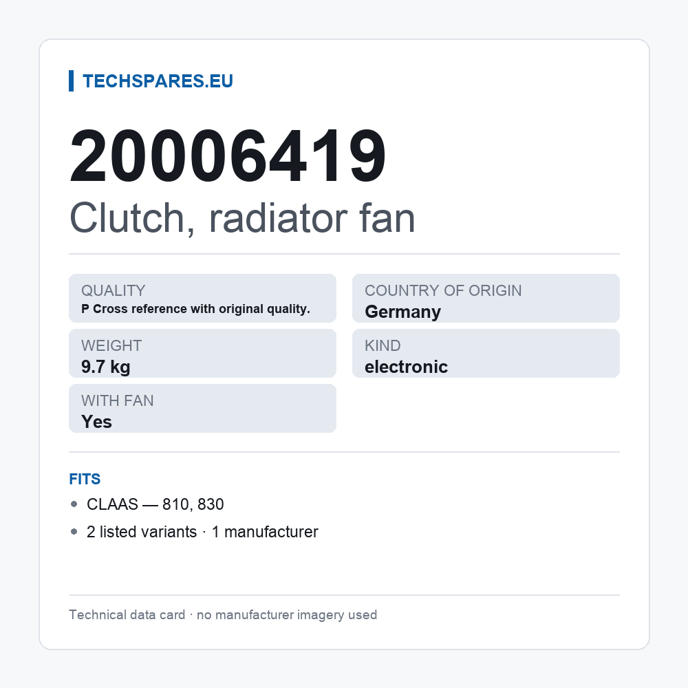 Clutch, radiator fan 20006419 — technical data card