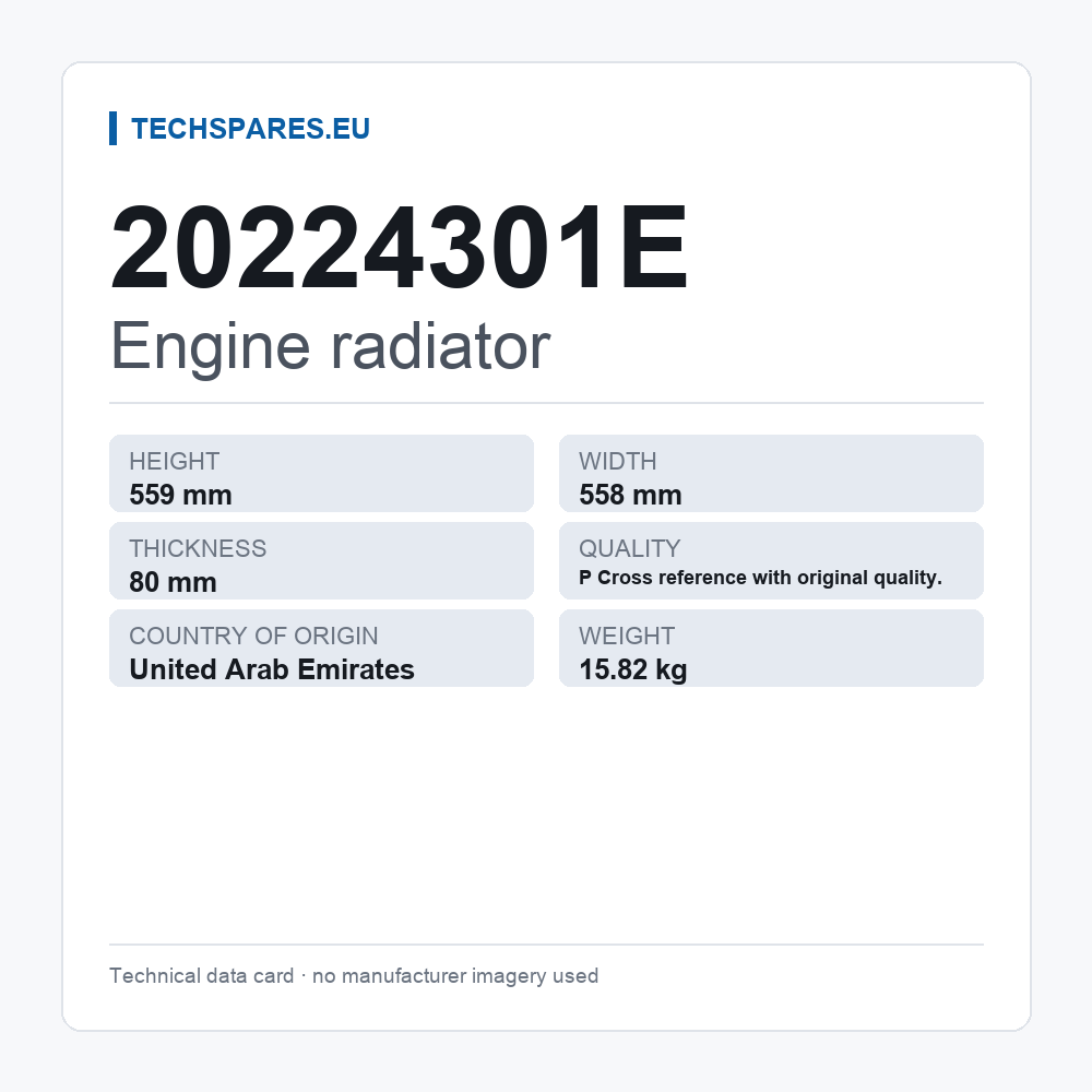 Engine radiator 20224301E — technical data card