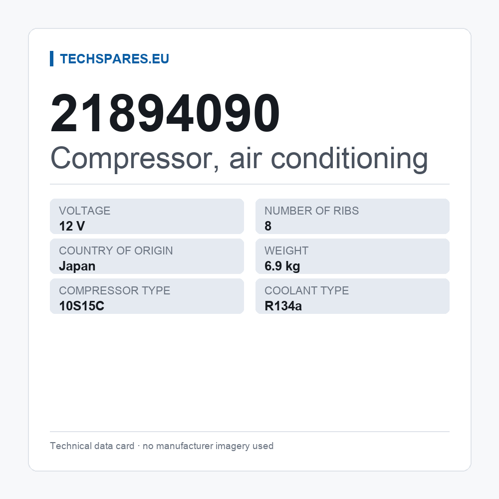 Compressor, air conditioning 21894090 — technical data card
