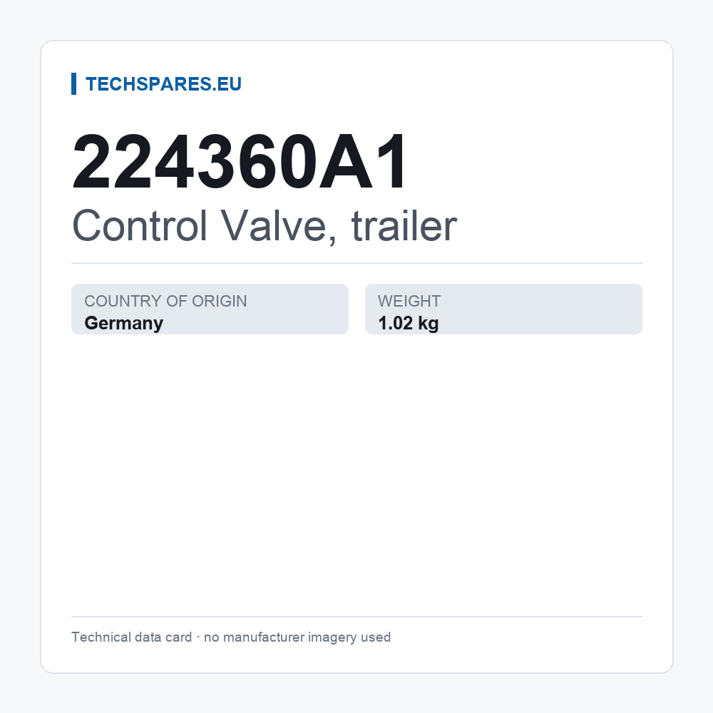 Control Valve, trailer 224360A1 — technical data card